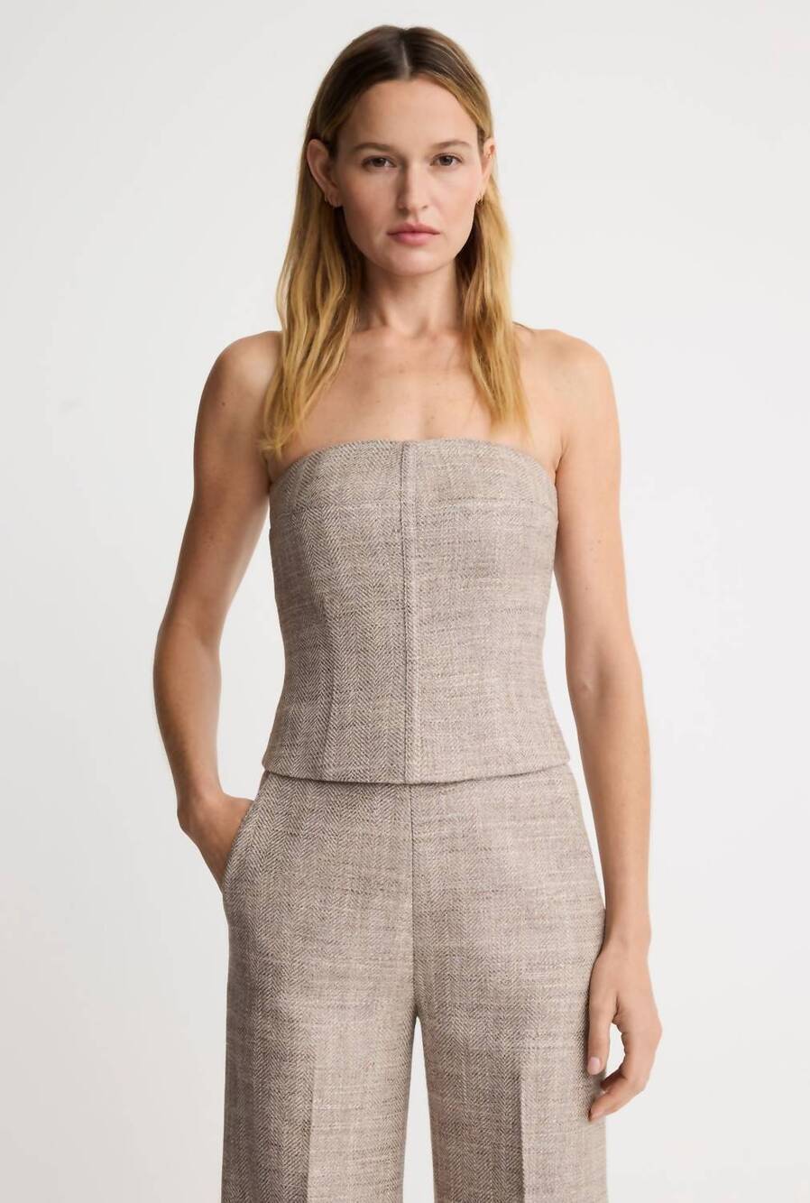 NEW SMYTHE tweed bustier top in taupe